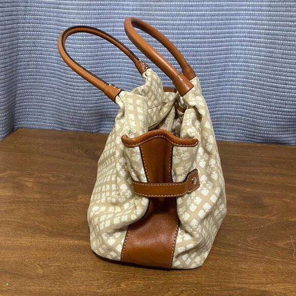 Large Kate Spade Tote Bag Brown Leather & Canvas W/ Wallet & Dust Bag - Picture 9 of 13